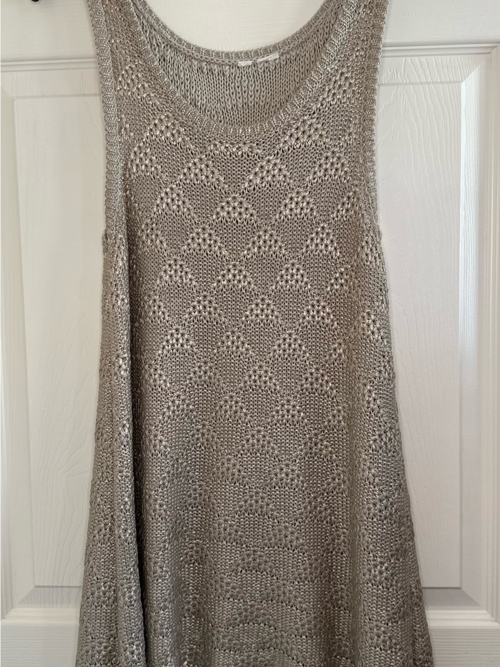 Anthropologie Metallic Taupe Open-Knit Swing Dress